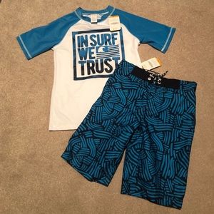 Gymboree Rash guard shirt and swimming trunks